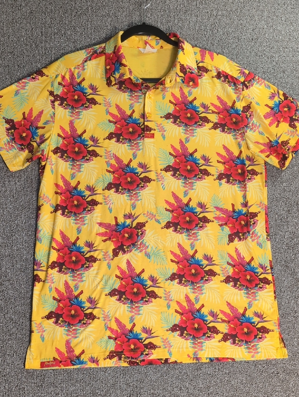 Retro Rifle Tropical Hibiscus Polo Size Large In Yellow Limited Edition
